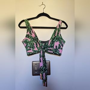 Pretty Little Thing NWOT Tropical Print Pink and Green Tie Front Bra Top size 4